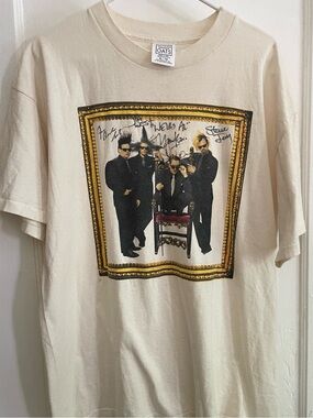 Wild Oats Cream Graphic Band T-Shirt signed by Weird Al Yankovic and band member